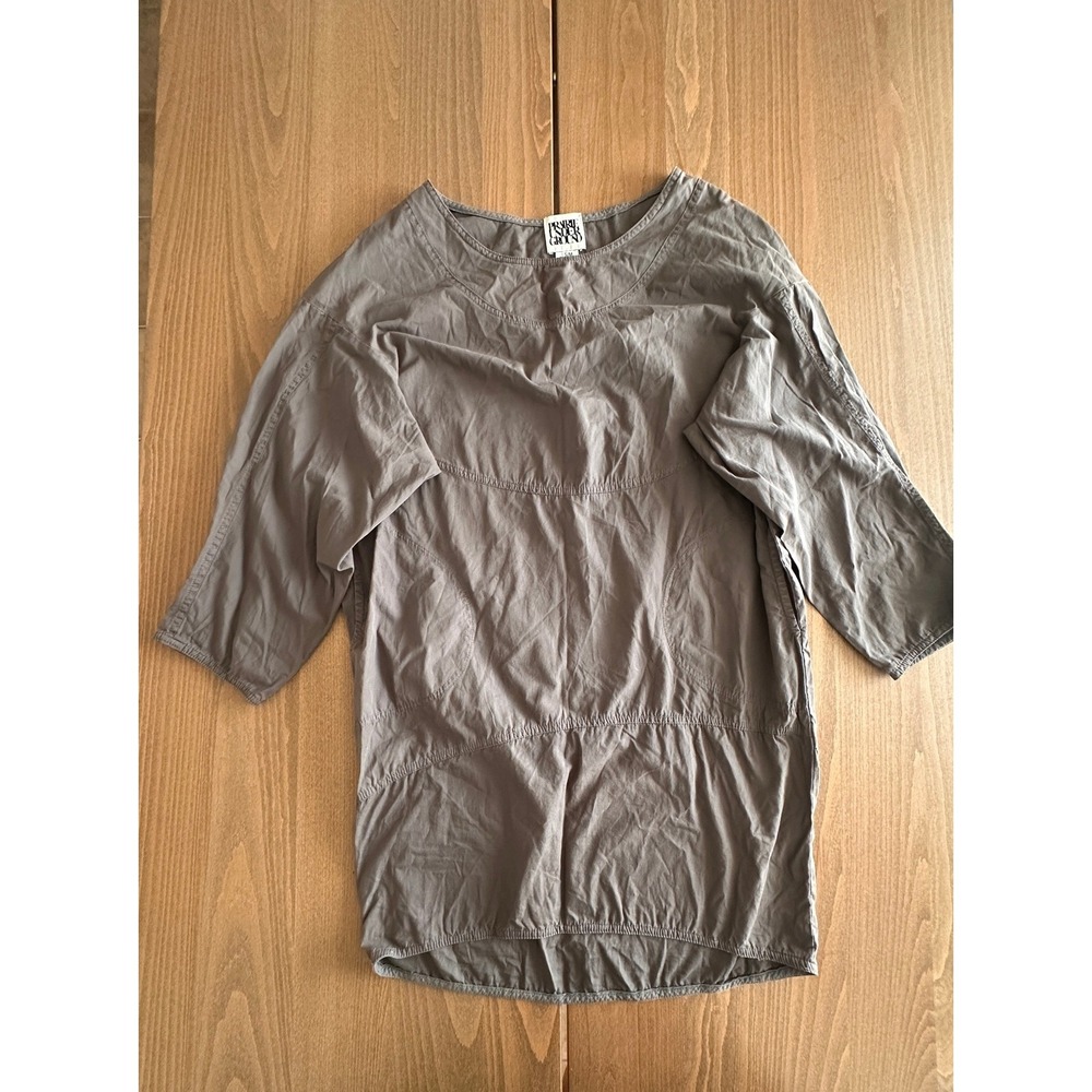 Prairie Underground Organic Cotton Tunic Top Gray Side Pockets S/M Made in USA